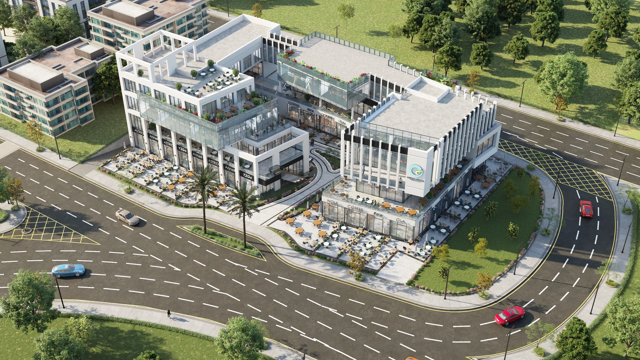 منظور جوي لمشروع Green River Mall في مدينة حدائق أكتوبر